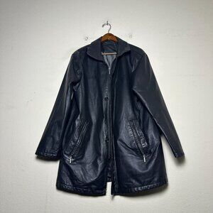 CANADA Leather Biker Moto Full ZIp Buttons Coat Jacket Men 48R Outerwear Black